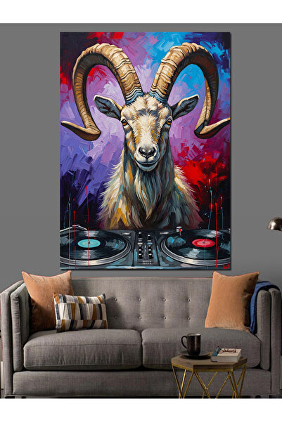Artmeg Pânză decorativă cu capră cornută colorată în cabina DJ - Masă din lem...