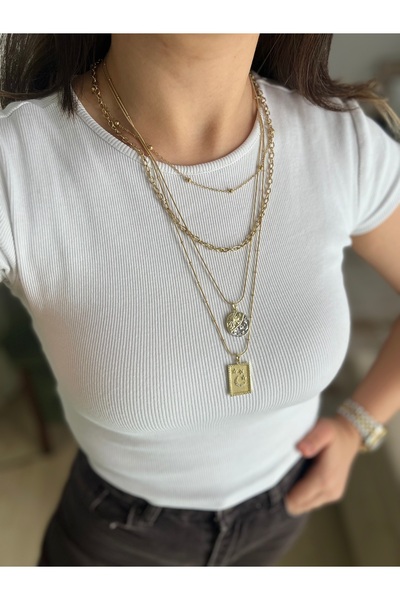 BusradanDesign طقم قلادة من الفولاذ - طقم قلادة من الفولاذ بتفاصيل الشمس والقمر