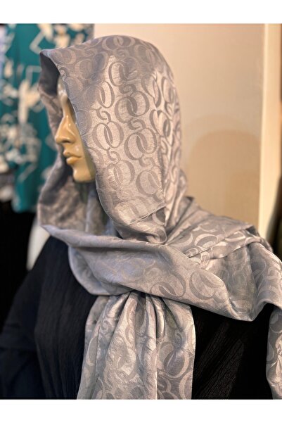 İpek Gri Zincir Desenli Saten Dokulu Şal