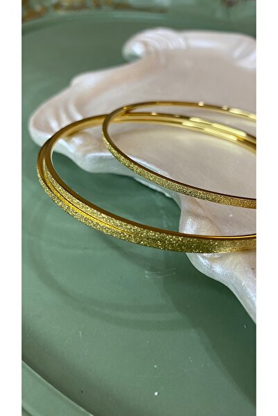 SELUVİA Çelik Gold Renk Simli Ajda Bilezik 3’lü Set – 7 cm Çap, 22 mm Genişli...