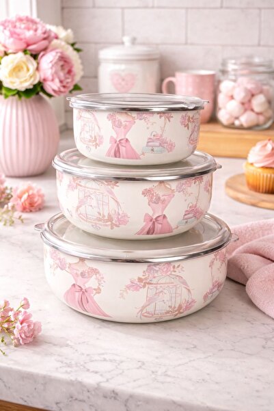 ALEV EMAYE 3’lü Emaye Saklama Kabı Seti – Vakumlu Kapaklı – 14 / 16 / 18 cm –...