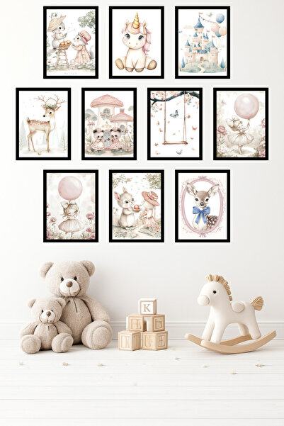 UNT Set de 10 animale drăguțe în culori pastelate, cu aspect de ramă, cu tema...