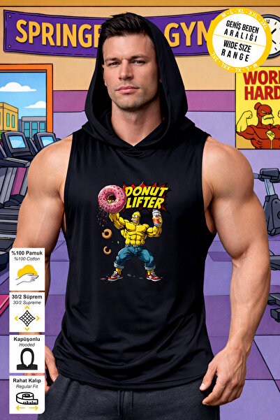 BESSA Чорна спортивна майка з капюшоном та принтом «Donut Lift», високоякісна...