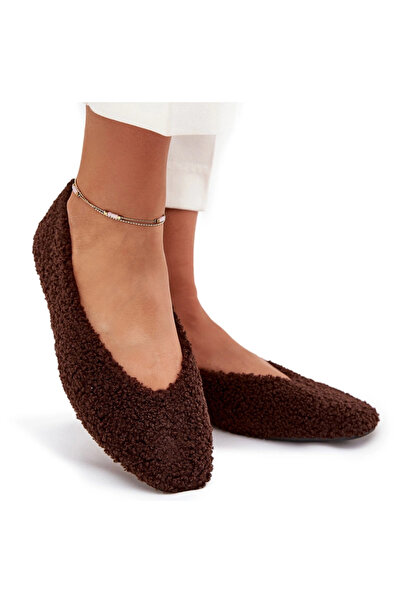 BOTO Balerini de damă cu piele de oaie, culoare ciocolată, Zimira, 36