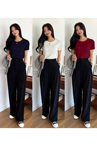 CROFT 3'lü Kadın Bisiklet Yaka Kısa Kollu Regular T-Shirt