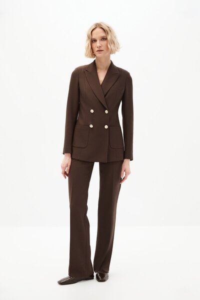 shnwomen Kahverengi Kruvaze Blazer Takım