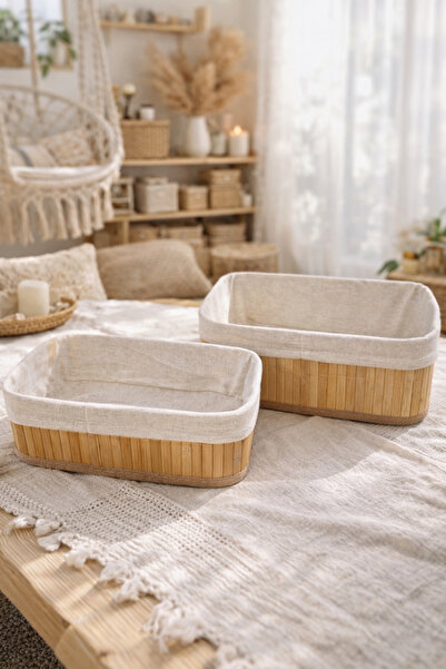 Marena Home Set of Bamboo Wicker Baskets, Decorative Organizer, Bathroom Kitc...
