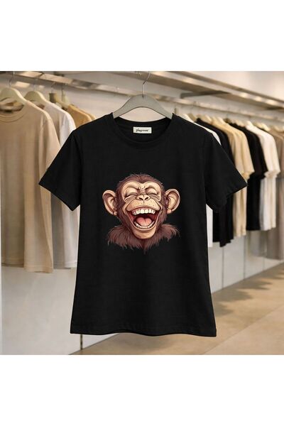 playwear Tricou cu imprimeu Smiling Monkey, 100% bumbac, oversize, croială le...