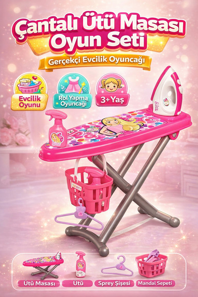 DENAPCAL Oyuncak Ütü Masası Seti – Çocuk Evcilik Ütü Masası ve Ütü Oyuncak Seti