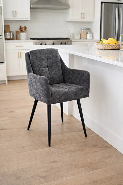 MARIA HOMES Stylish Dark Grey Armchair with Black Legs, 86x50x44 CM