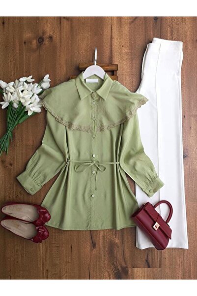 ŞAHİN TESETTÜR GİYİM DANTELLİ PELERİN YAKA SALAŞ GÖMLEK TUNİK 5701