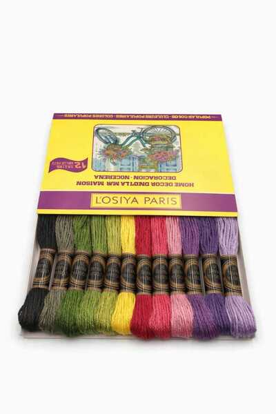 LOSİYA PARİS Muline Thread Set Etamine Thread Cross Stitch Thread Set 12 Colors Cotton Cotton Thread Muline Thread Cotton Thread