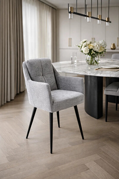 MARIA HOMES Light Grey Armchair with Black Legs, 86x50x44 CM