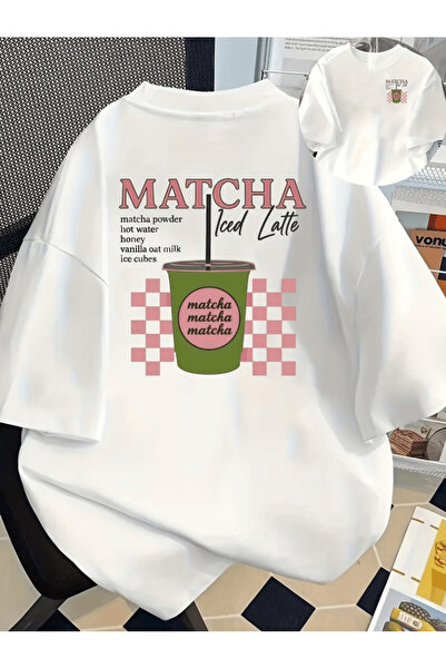 gencerco Μπλουζάκι Matcha Iced Latte Çift Taraf με τύπωμα Premium oversized