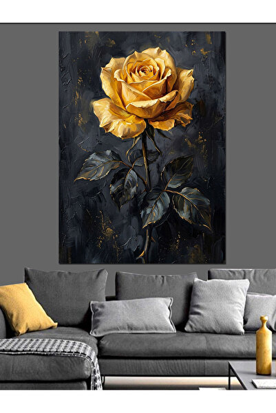 Artmeg Pânză decorativă cu trandafir galben pe fundal întunecat - Tablou din ...
