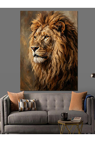 Artmeg Charismatic Lion Head Detailed Portrait Decorative Canvas - Mdf Wood P...