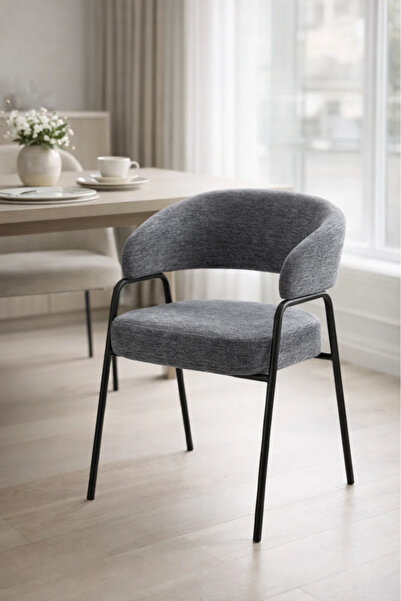 MARIA HOMES Dark Grey Armchair with Black Metal Legs, 78x47x50 CM