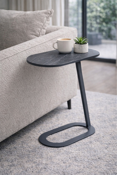 MARIA HOMES Modern D.Grey Side Table with Sleek Metal Base, 60x30x60 CM