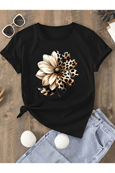 gencerco Μπλουζάκι Leopard And Flower με τύπωμα Premium oversized