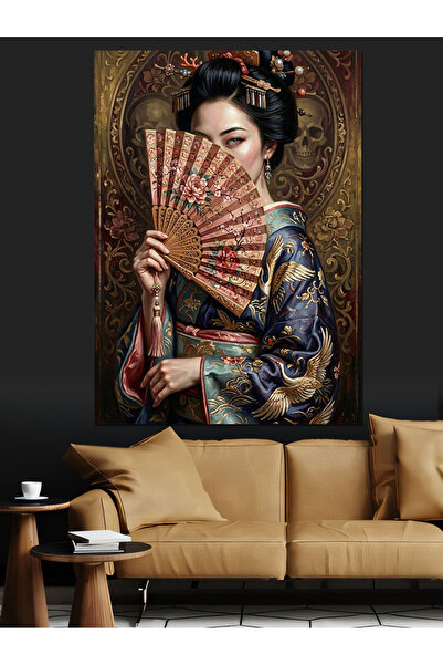 Artmeg Pânză decorativă cu portret tradițional japonez de femeie cu evantai -...