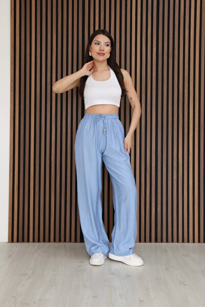 PIOVE Women's Wide-Legged Pants with Elastic Waist and Laces – Comfortable Cu...