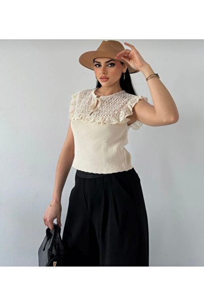 SEVA TEKSTİL Lace Embroidered Detailed Knitwear Bluz