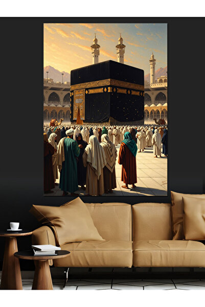 Tablo Mega Gece Vakti Işıklı Kabe Meydanı Dekoratif Kanvas - Mdf Ahşap Tablo