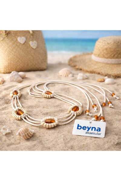 beyna aksesuar Natural Handmade Ecru Waxed Rope and Wood B Beaded 170 Belt