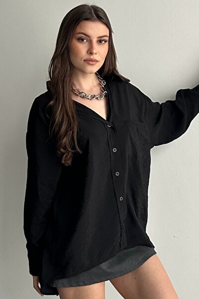 moda armanc Γυναικείο oversized Μαύρο Μακρυμάνικο Πουκάμισο Basic Casual - Μο...