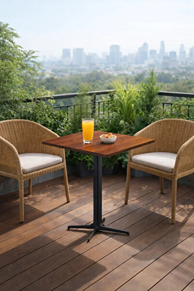 MARIA HOMES Modern Brown Coffee Table with Black Base, 70x70x75 CM