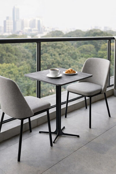 MARIA HOMES Modern Grey Coffee Table with Black Base, 60x60x75 CM