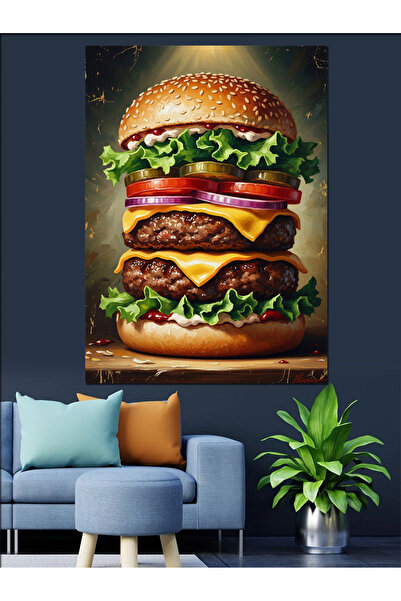 Artmeg Pânză decorativă cu burgeri gourmet mari și chiftele duble - Masă din ...