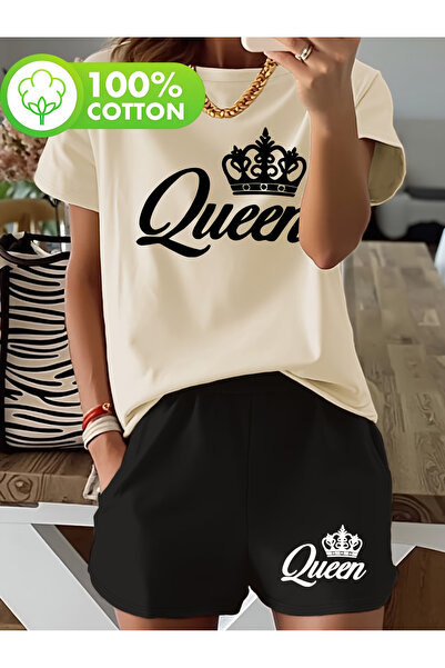 LAVİTTA Qween Shorts T-Shirt - Shorts and Top Tracksuit Set Printed Oversized...