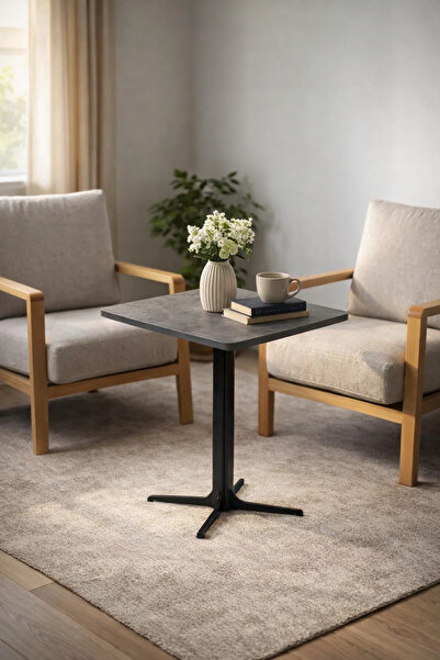 MARIA HOMES Modern Grey Coffee Table with Black Base, 70x70x75 CM