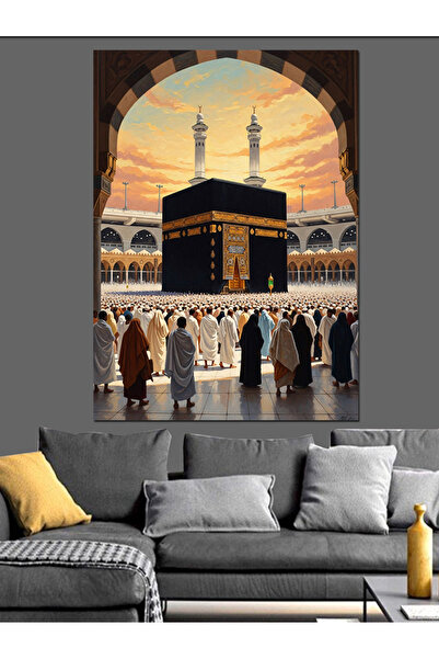 Artmeg Gün Batımında Kabe Ve Hacılar Dekoratif Kanvas - Mdf Ahşap Tablo