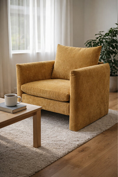 MARIA HOMES Yellow Fabric Armchair 84x87x87cm Modern Living Room Lounge Chair