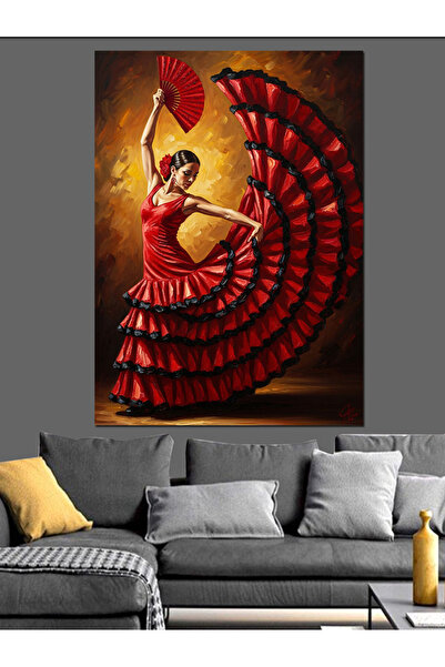 Artmeg Pânză decorativă cu dansatoare spaniolă cu evantai roșii - Tablou din ...