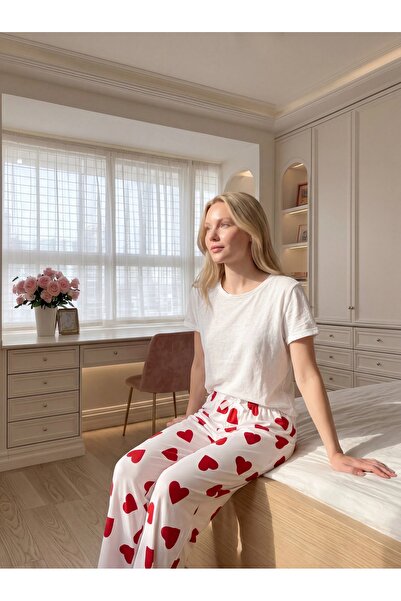 Sohadid Women's Heart Patterned Cotton Pack Comfortable Pajama Bottoms