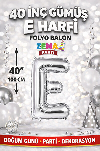 Zema parti 40 İnç Gümüş E Harfi Folyo Balon – Doğum Günü Parti Dekorasyon Balonu