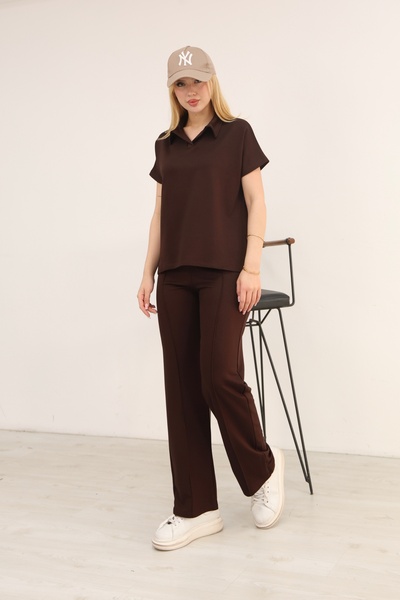PIOVE Set de două piese pentru femei: tricou cu guler polo și pantaloni – Com...