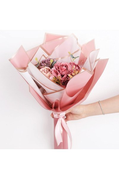 ASL ArtPaper Pink Gold Edged Flower Packaging Wrapping & Waterproof Bouquet Papers 58X58 cm - 10 Pieces