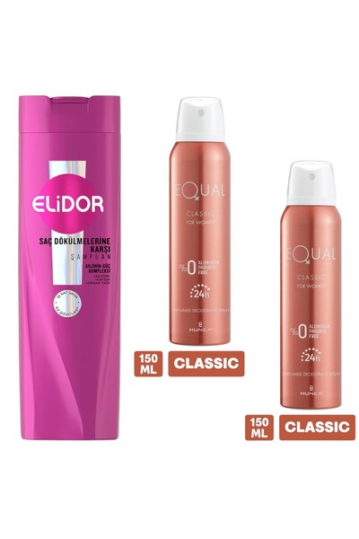 Elidor Saç Bakım Şampuanı Saç Dökülmelerine Karşı 400 ml + EqualKadın Deodora...