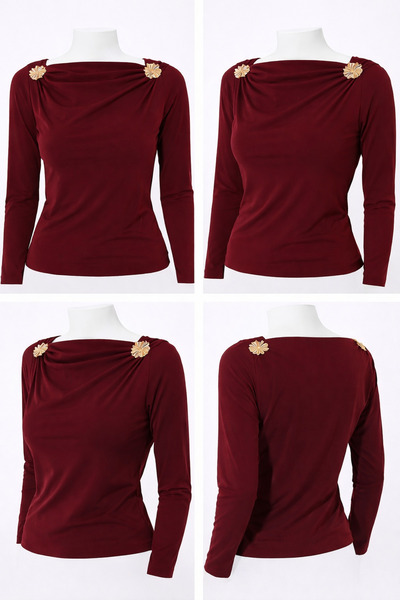 Saynsmoda Gold Broş Detaylı Drapeli Kadın Bluz