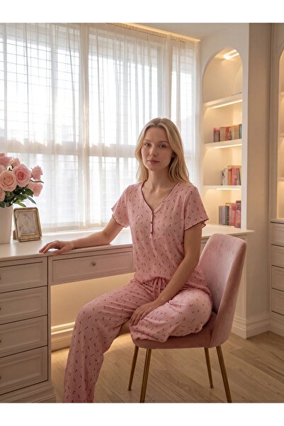 Sohadid Women's Soft Texture Cotton Piece Pink Pajama Set