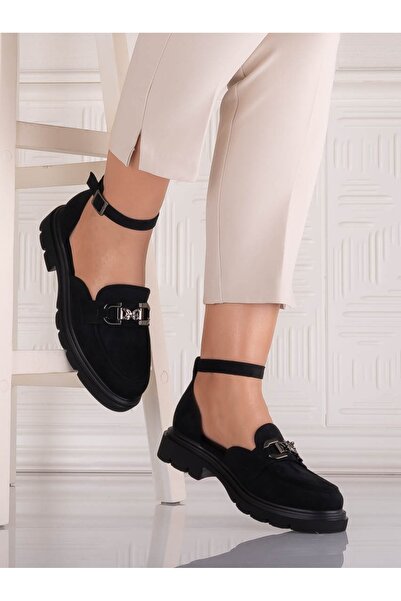 CAROLIE Pantofi Adiria pentru femei, casual, negri, din piele întoarsă, mărim...