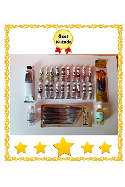 İNCİ TUVAL Yağlı Boya Fırça Full Set 20 Renk 200ml Titanium White Beyaz Profe...