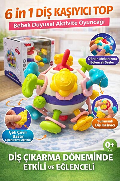 BuradaBuldun 6 IN 1 diş kaşıyıcı bebek topu- Çıngıraklı oyuncak