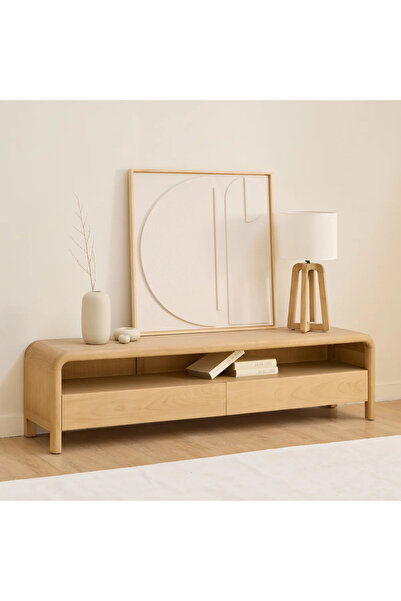 Creawood Boyd %100 Masif Ahşap Kavisli – Doğal Modern Curved Tasarım TV Ünitesi