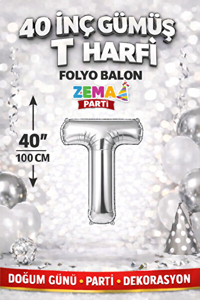 40 İnç Gümüş T Harfi Folyo Balon – Doğum Günü Parti Dekorasyon Balonu