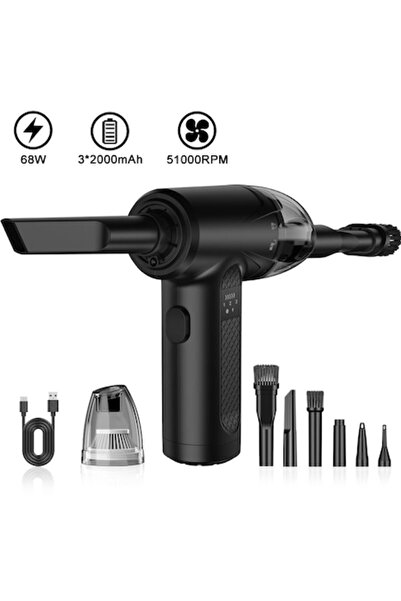 2AMNOVA Aspirator Auto Portabil 68W, Baterie 6000 mAh, Motor 51000 RPM, 3 Tre...